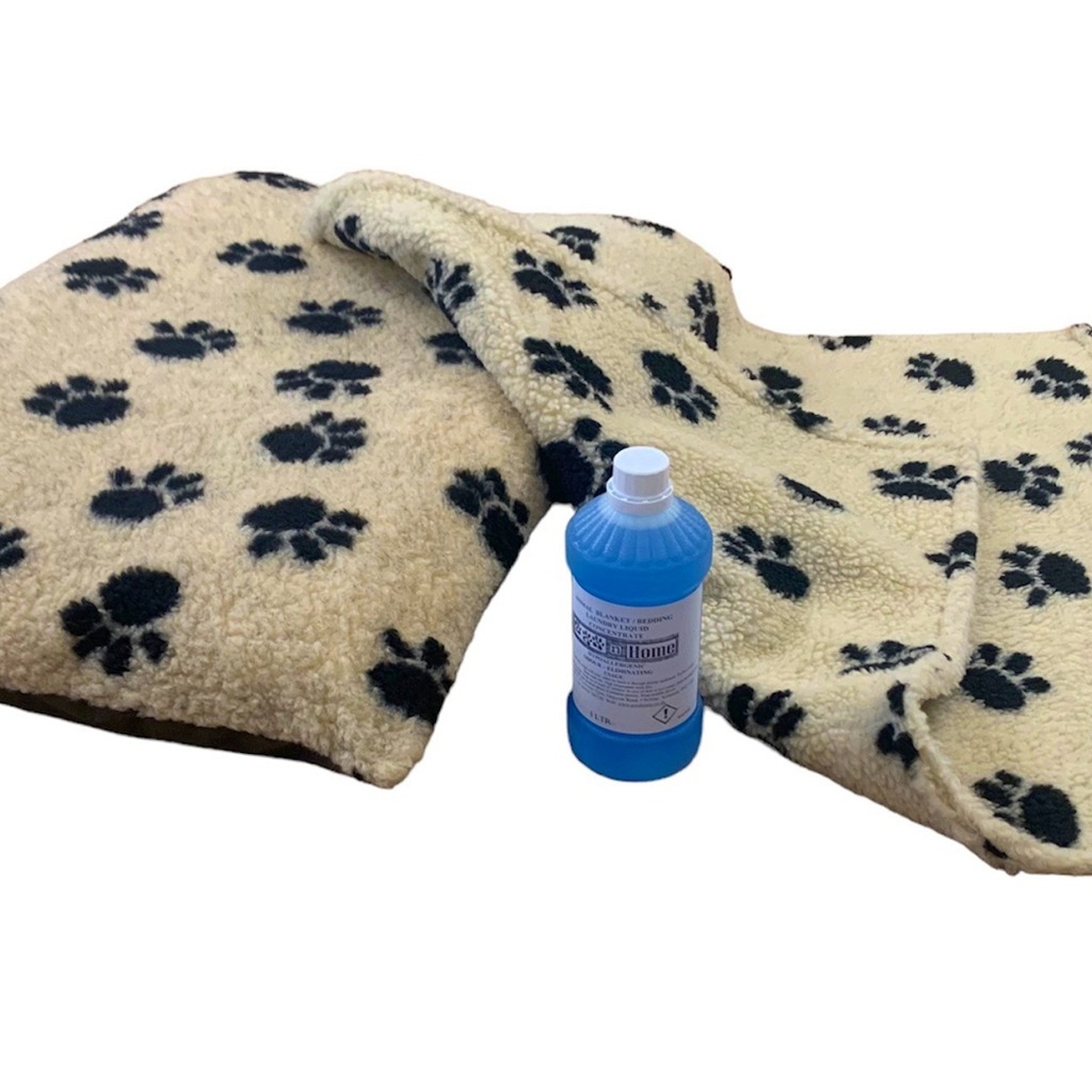 PUPPY BED SET - 10 Colour Choices - Dog Bed Cushion with Matching Blanket, optional Pet Bedding Detergent - Cream Paws with Detergent image 2