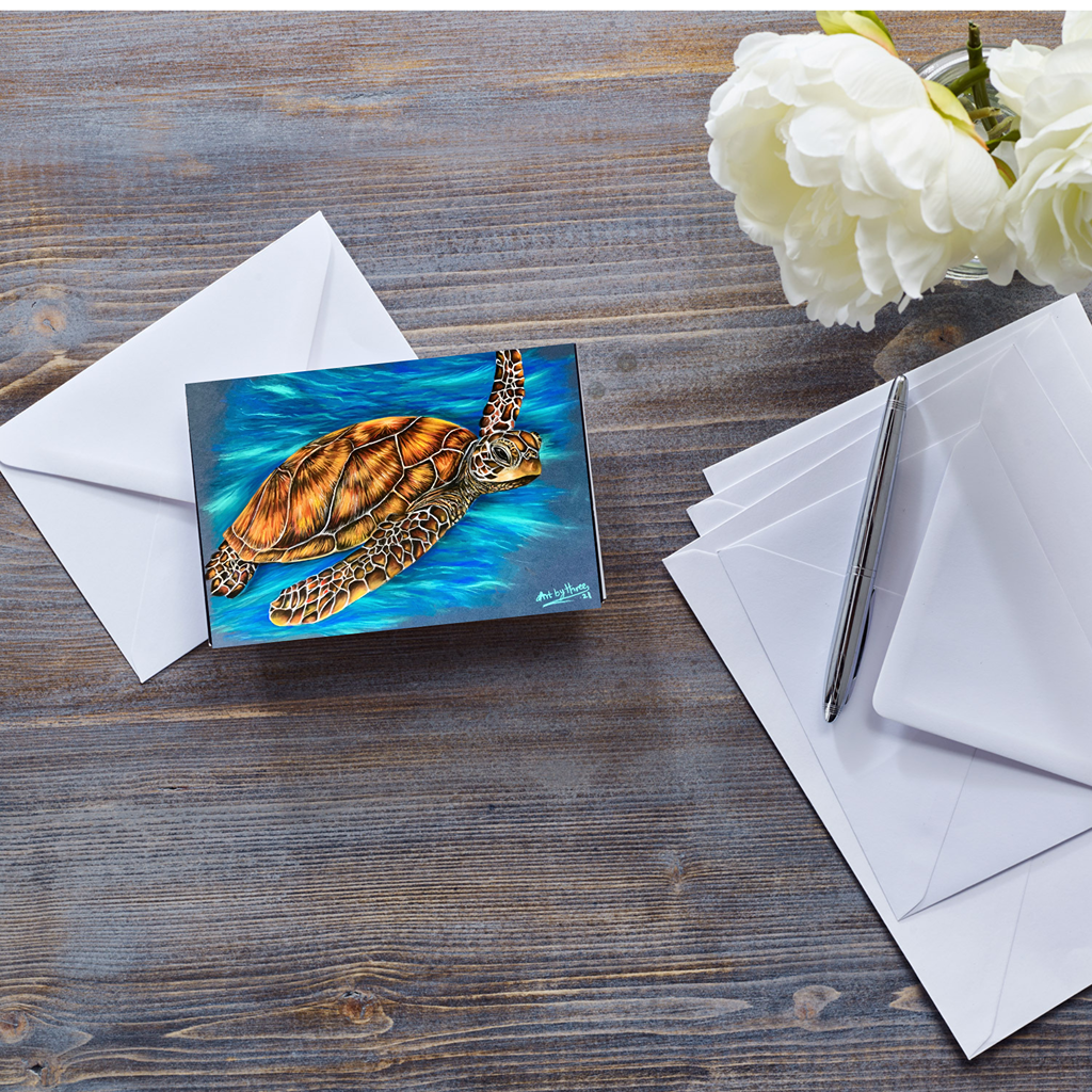 SEA TURTLE BLANK GREETING CARD FOR ALL OCCASIONS, - SEA TURTLE STD CARD BLUE image 11