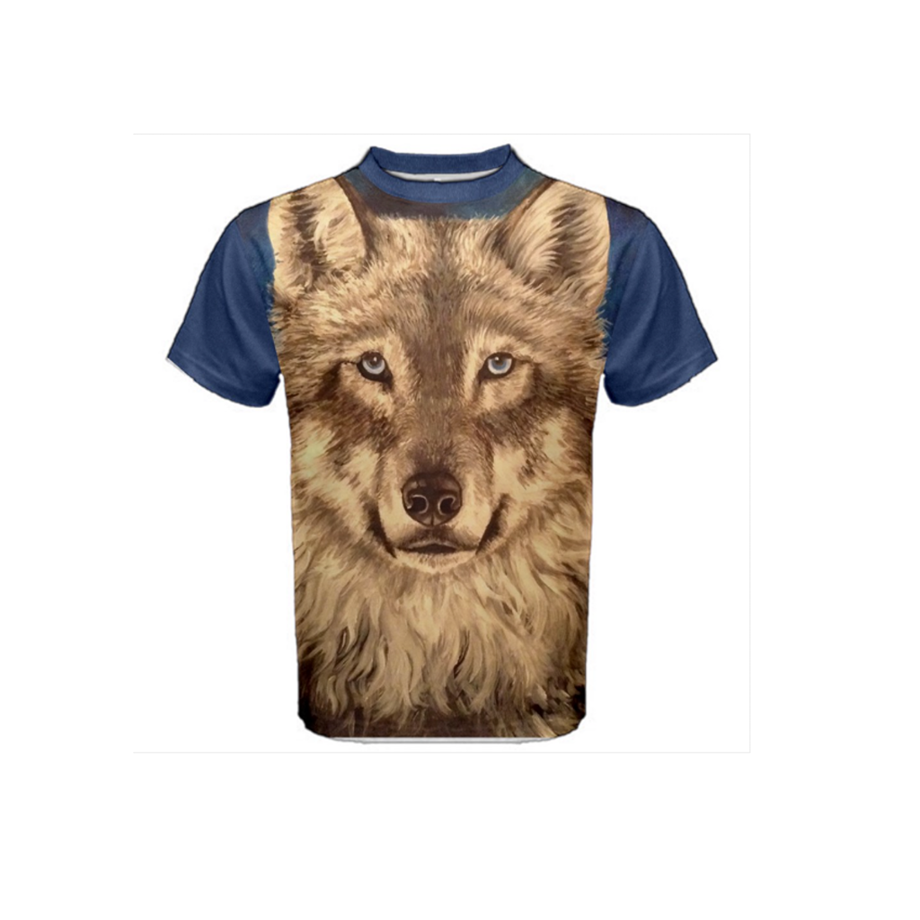 LADIES WOLF FULL PRINT T SHIRT INBLUE AND BLACK - SMALL BLUE WOLF TS image 9