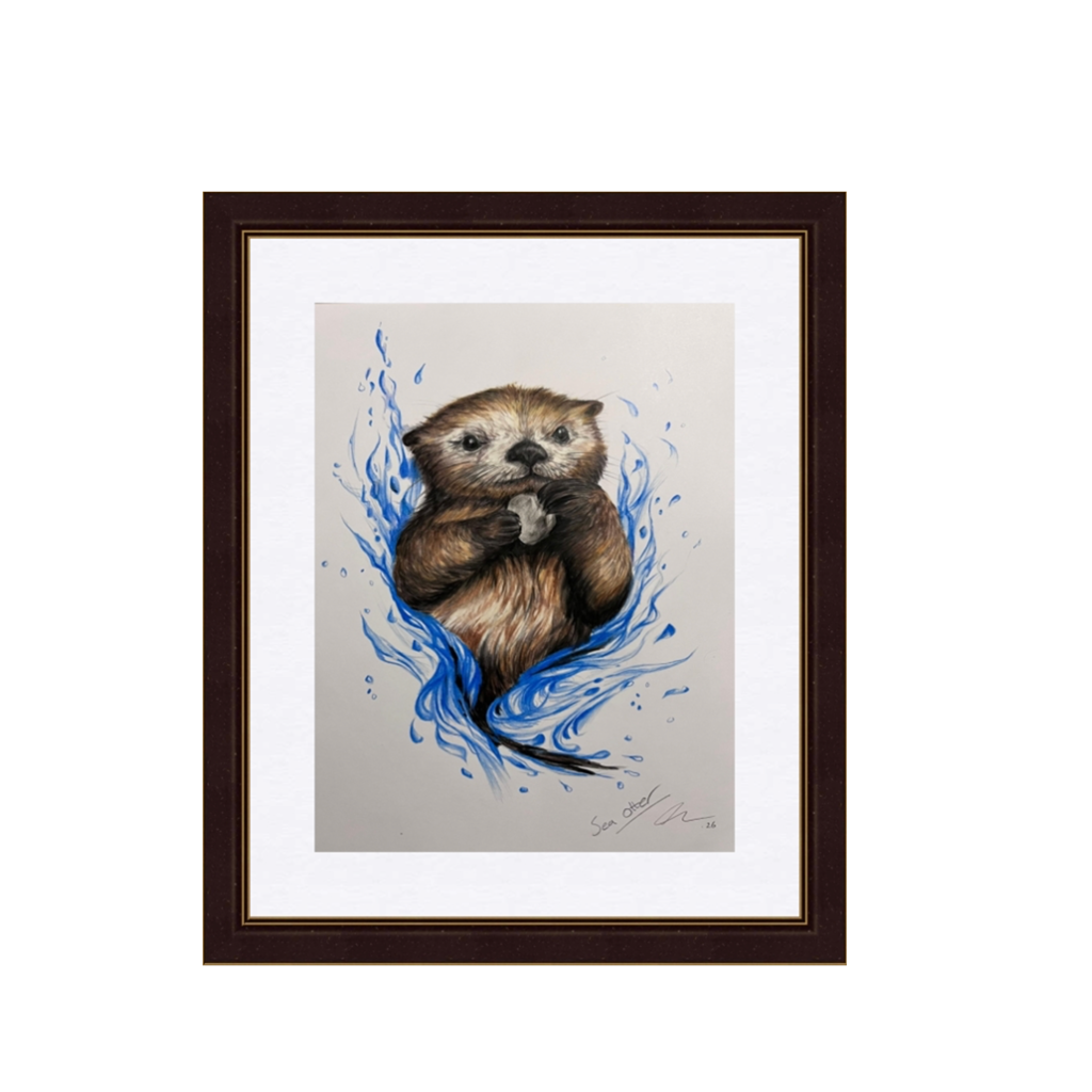 CUTE OTTER WITH PEBBLE PRINT FROM ORIGINAL DRAWING - OTTER STANDARD A4 PRINT image 9