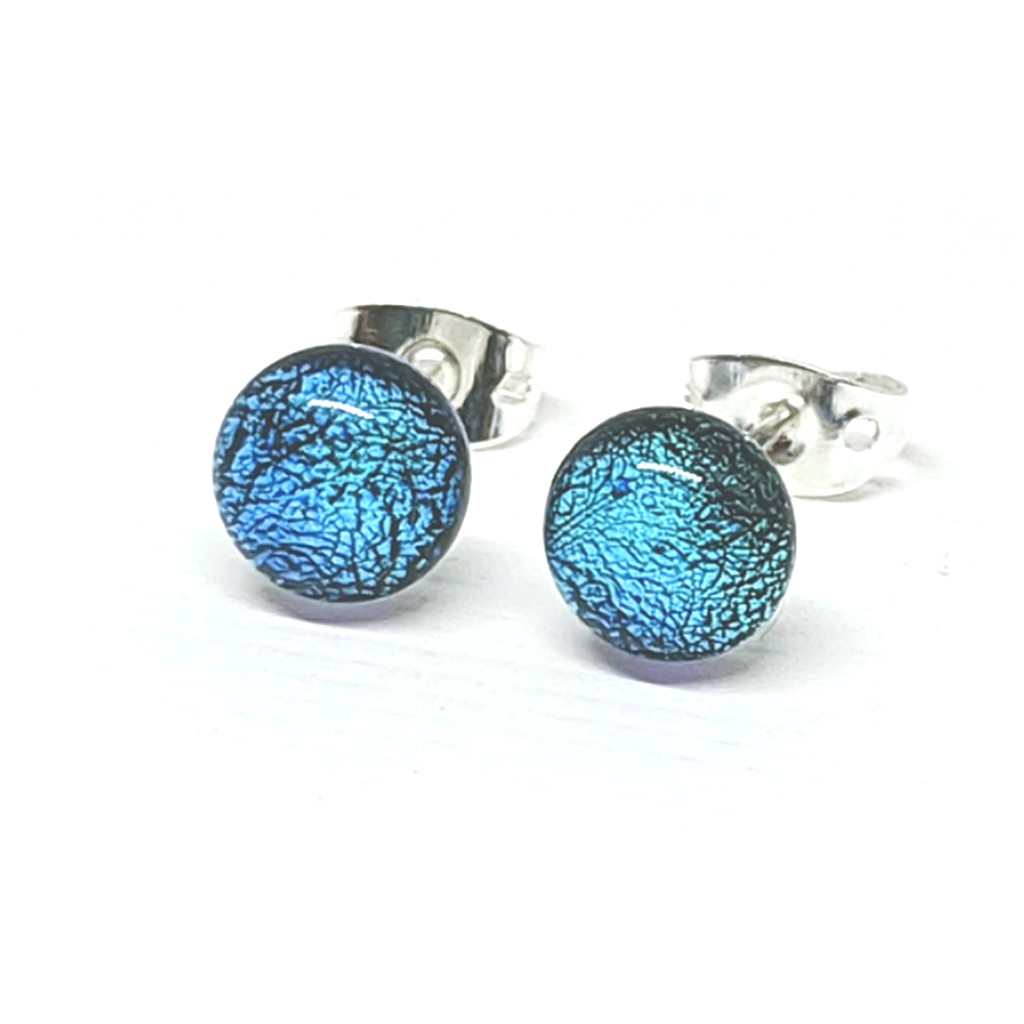 Dichroic Stud Earrings - Silver Blue  image 5