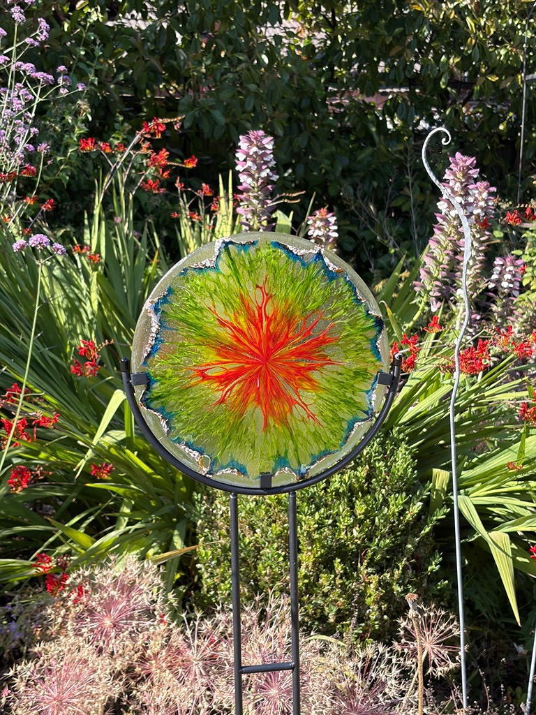 “Fireflower” Panel in a choice of black steel stand.   - Tall Garden Stand image 6